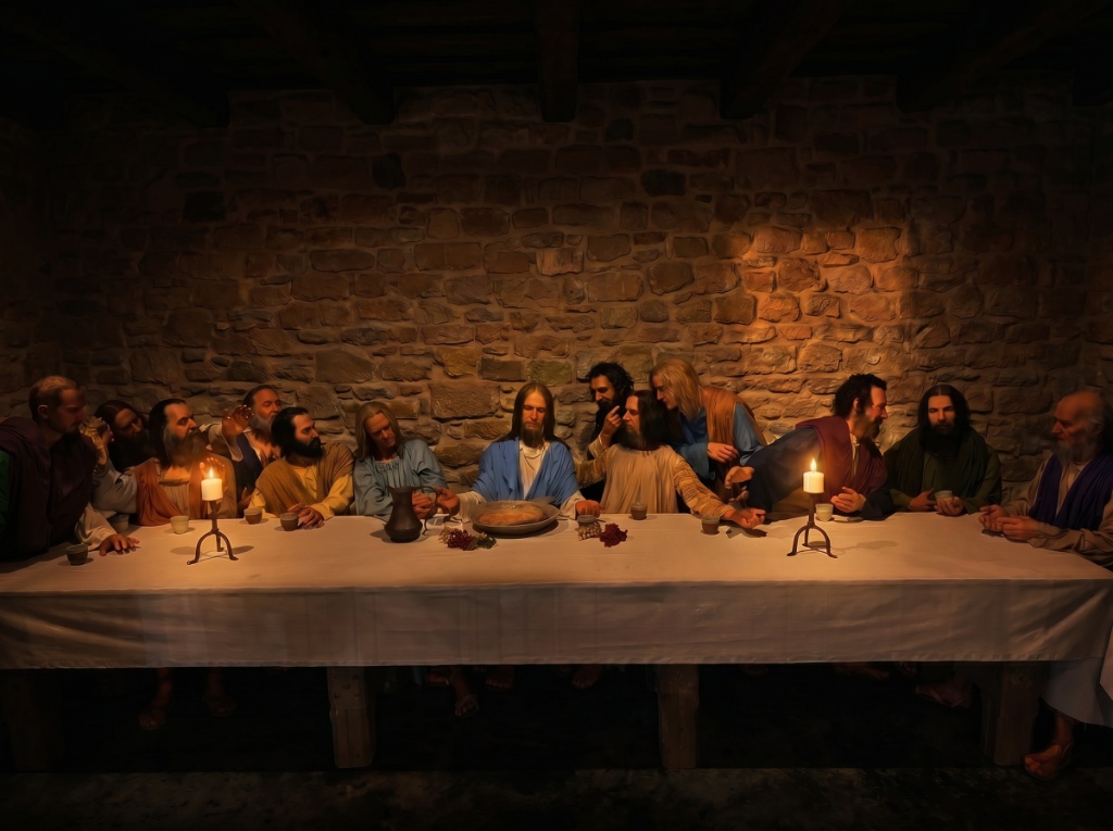 Room 27: Christ & The Last Supper — a life-size waxwork recreation of the Last Supper with Jesus and his twelve apostles gathered around a long table in a stone-walled upper room at the Trois Museum